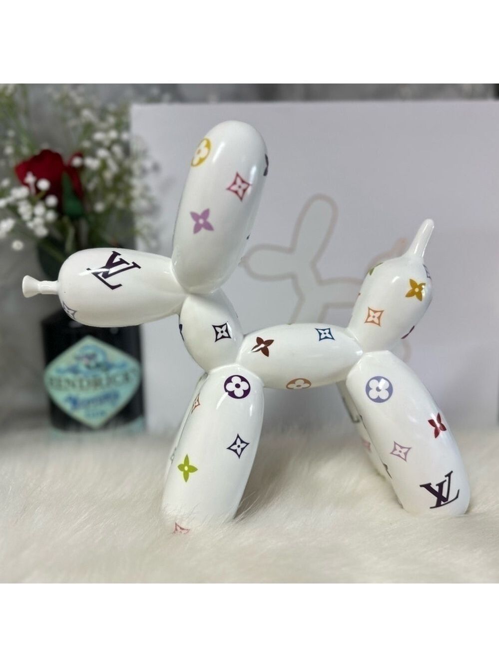 HAND PAINTED BALLOON DOG - UNIQUE ART WITH VIBRANT FLOWERS CUSTOM BOX - Picture 2 of 3